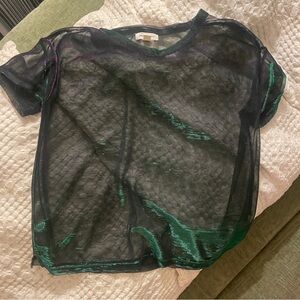 urban outfitters sheer mesh  Black and Green Top iridescent